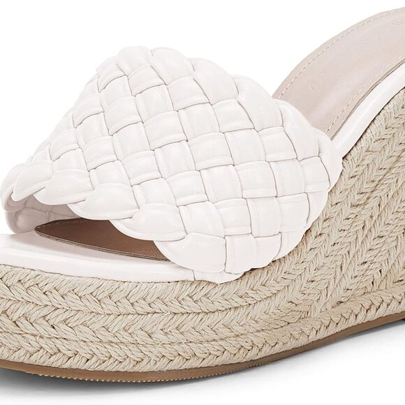 Womens Platform Wedge Espadrilles Faux Leather 8 Slip On Open Toe Summer - Picture 1 of 6